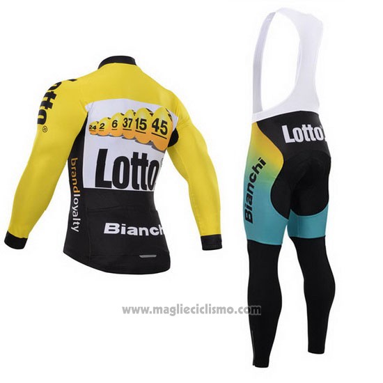 2015 Abbigliamento Ciclismo Lotto NL Jumbo Nero e Giallo Manica Lunga e Salopette